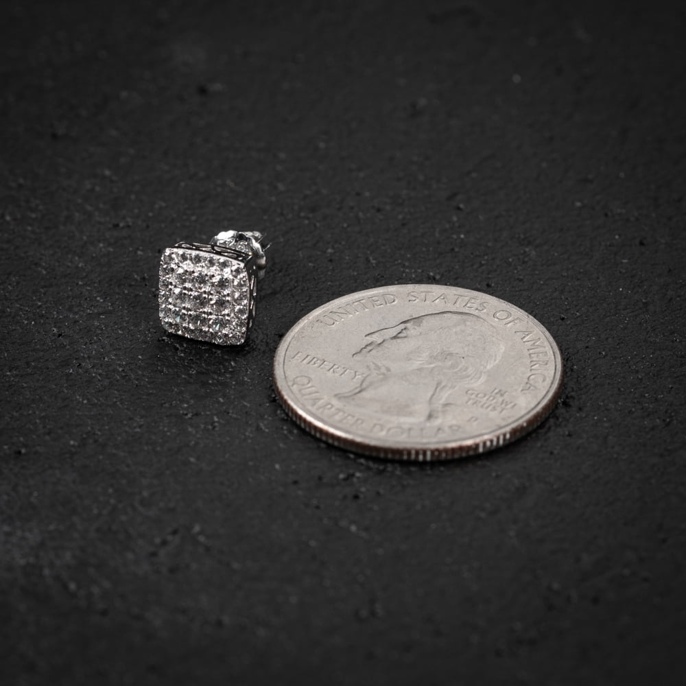 Small 3D Square White Gold 925 Sterling Silver Screw Back Post Micro Pave Iced Cz Cube Shape Tiny Hip Hop Every Day Stud Earrings