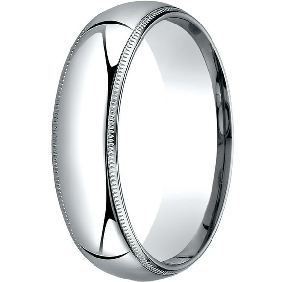 Mens 14K White Gold, 6mm Slim Profile Comfort-Fit Wedding Band with Milgrain (sz 14)