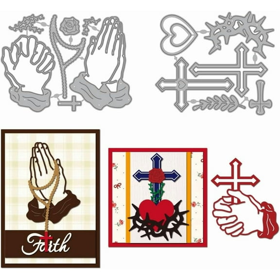 Cross Prayer Metal Cutting Dies Praying Hands Metal Die Cuts Love Heart Thorn Embossing Dies Cut Stencils Decorative Embossing Paper Dies for Card Making DIY Scrapbook Album Gift Decoration