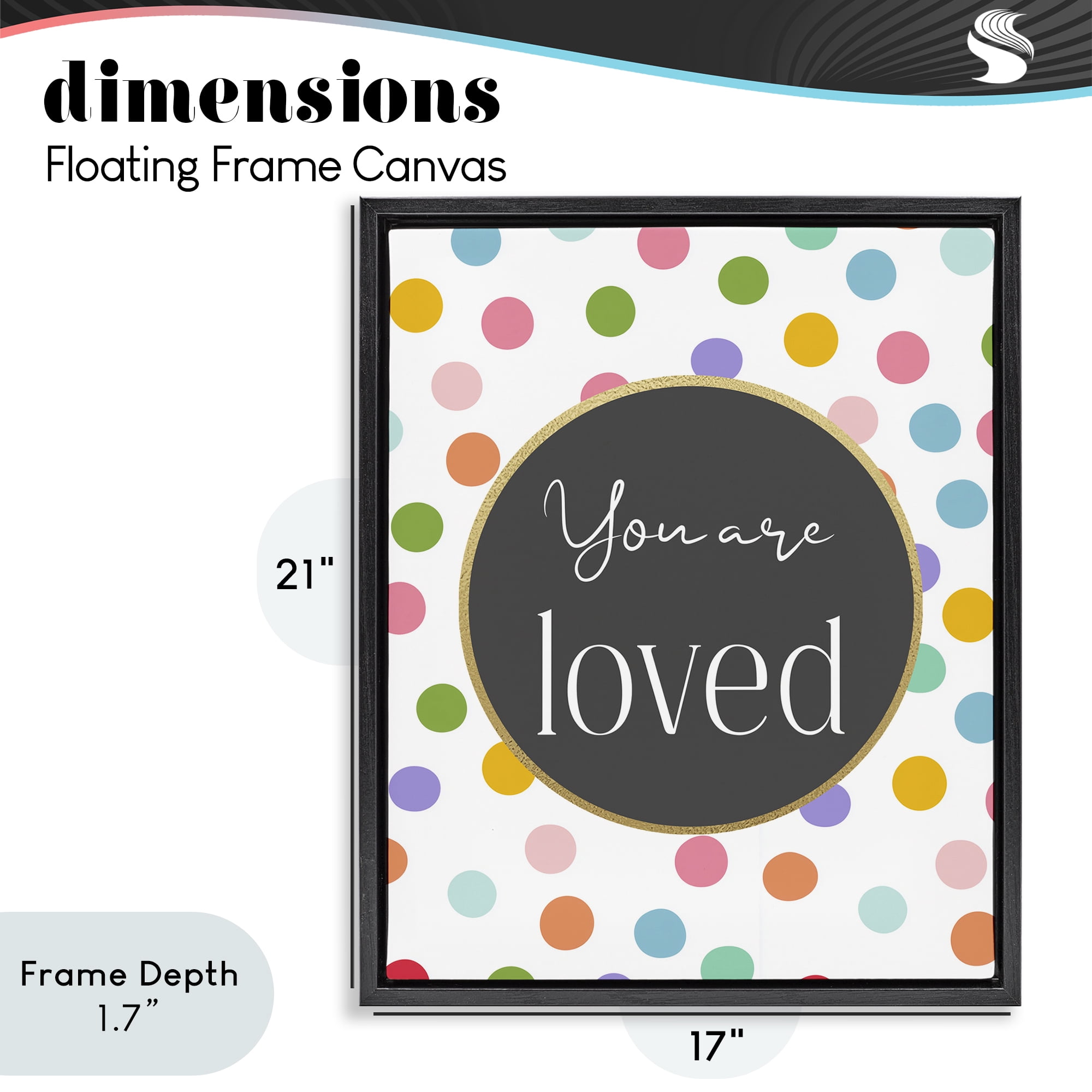 Stupell Industries You Are Loved Polka Dots Black Framed Floater Canvas Wall Art, design by Christine Simpson Art