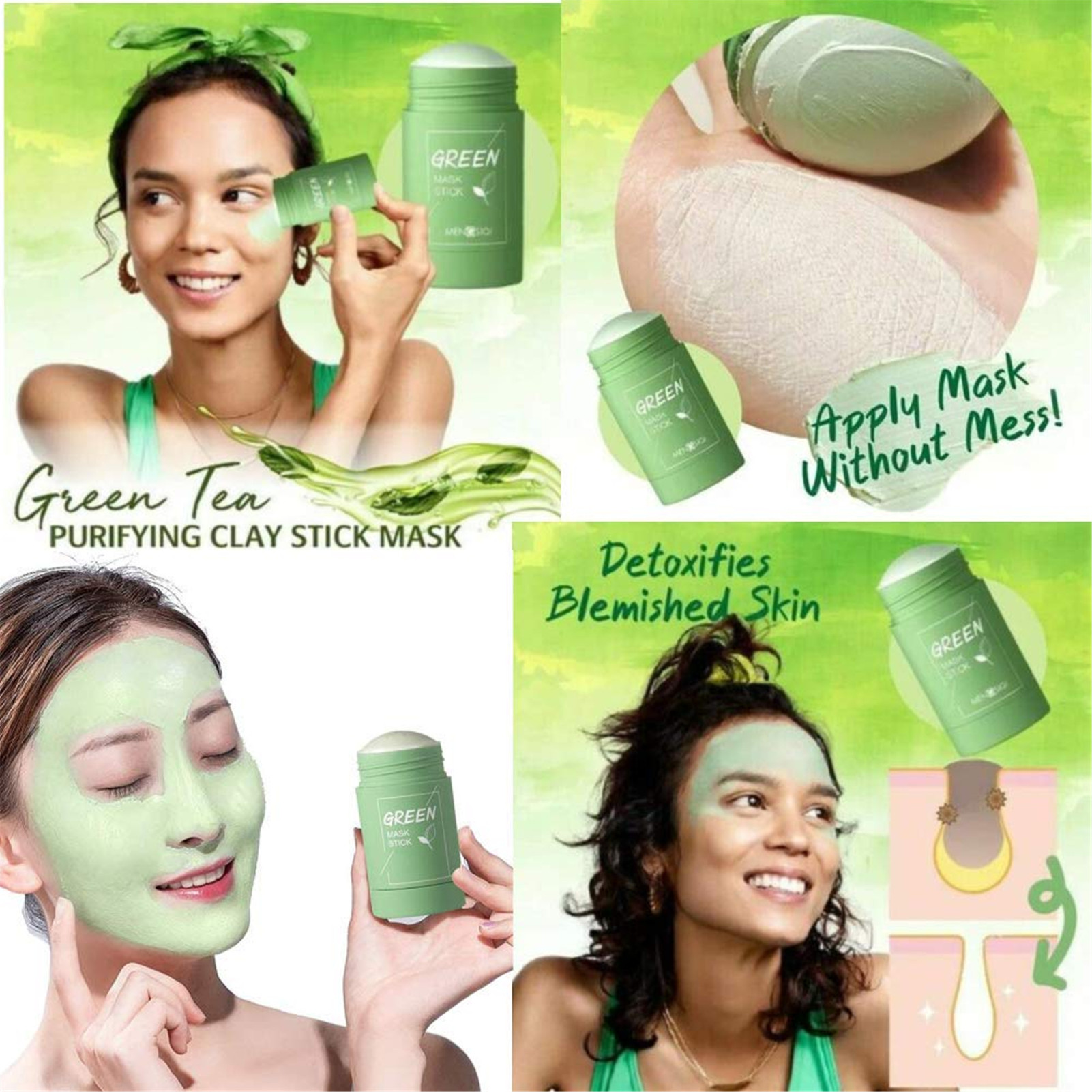 Lankey Green Tea Purifying Clay Stick Mask, Deep Cleansing Moisturizing Anti Acne,Acne Clearing, Blackhead Remover, Improve Texture of The Skin, Regulate Skin Secretion - image 2 of 2