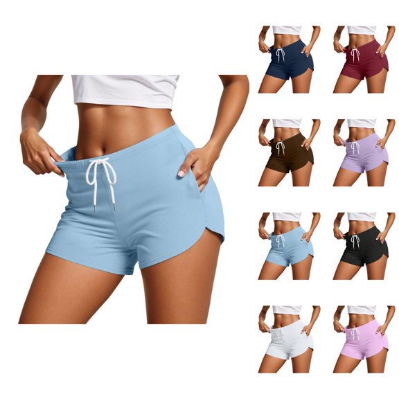 Athletic Shorts for Women Summer Elastic Waist Workout Exercise Running Yoga Gym Bodycon Booty Mini Shorts with Pockets