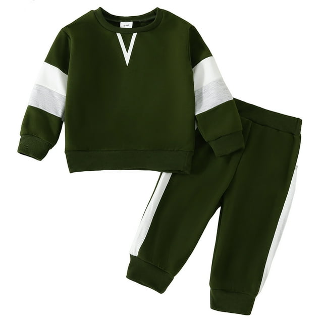 Gibobby Conjunto de pants para niño Conjunto de 2 piezas de camisetas y pantalones de manga larga para bebés y niños pequeños(Verde, 2-3 Años)