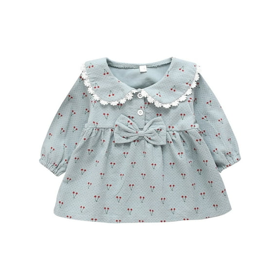 YunPes Girls' Full Print Cherry Style Spring Summer and Autumn Dress