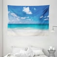 thumbnail image 1 of Ocean Tapestry, Tropical Exotic Sandy Beach Caribbean Sea Bay Barbados Coastline Summertime, Wall Hanging for Bedroom Living Room Dorm Decor, 80W X 60L Inches, Blue Aqua Coconut, by Ambesonne, 1 of 2