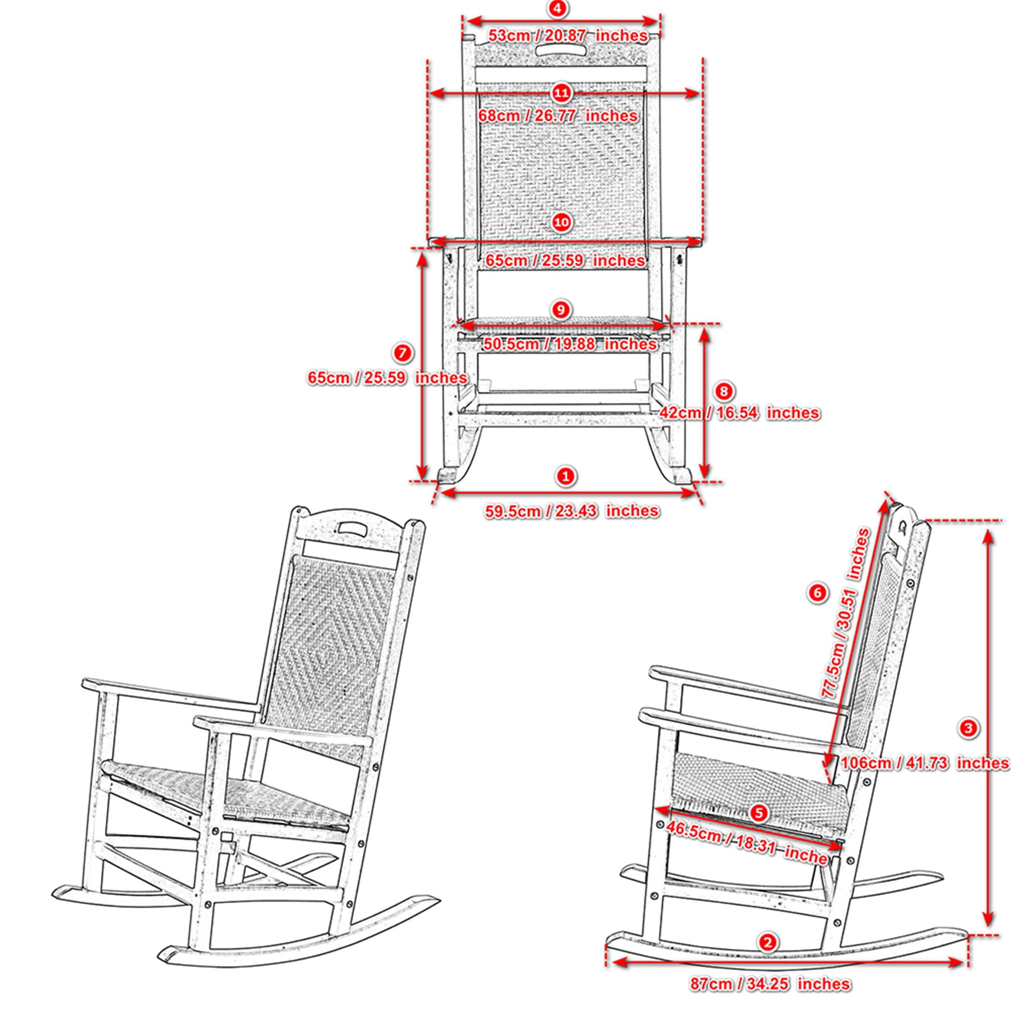 Aimee Lii Outdoor Rocking Chair, Patio Rocker Chair with High Back, Rocking Chair, Widely Used for Lawn, Porch, Backyard, Indoor and Garden