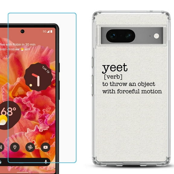 Slim-Fit Gel TPU Phone Case for Google Pixel 7, with Tempered Glass Screen Protector, by OneToughShield ® - Dictionary/Yeet