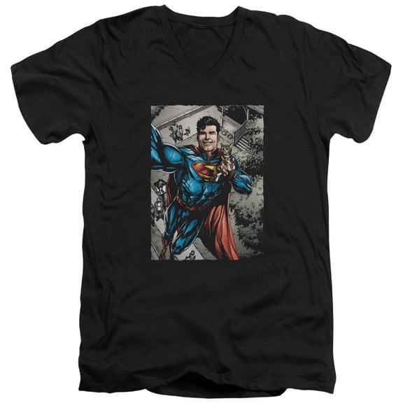 Superman Super Selfie Adult V-Neck T-Shirt 30/1 T-Shirt Black