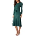 thumbnail image 2 of SAYOO Vestido Midi de Punto para Mujer, Sexy Manga Larga Puff Cuello Redondo Color Sólido Vestido con Lazo en la Espalda SAYOO  Moda, 2 of 9
