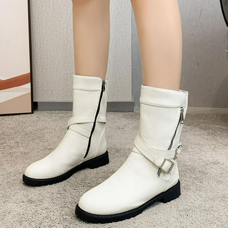 

Tdoqot 2023 Boots for Women- Low-heeled Vintage Chunky Heel Christmas Gifts Women s Mid Calf Boots White 39