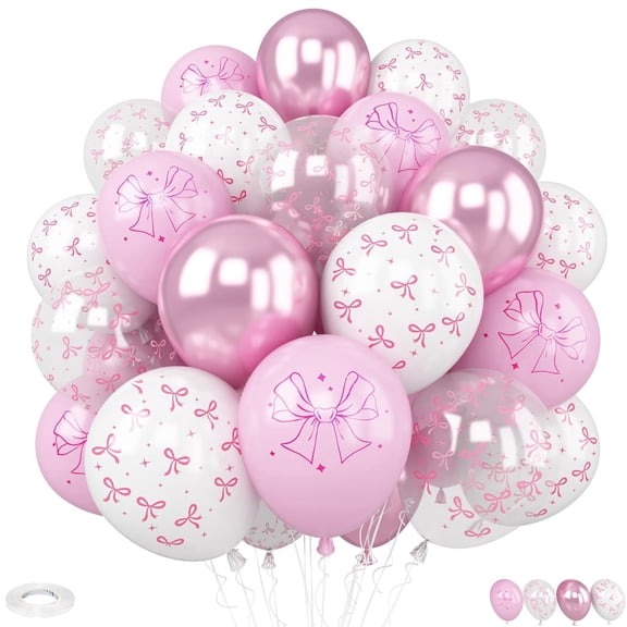 Pink Bow Balloons 50 Pcs 12 Inch Light Pink Pastel Party Balloons for Birthday Parties, Bachelorette Parties & Bridal Showers