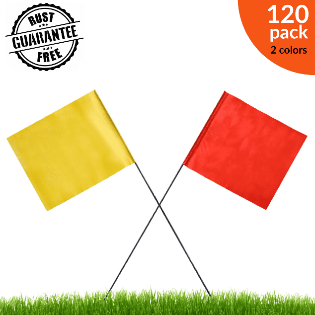 Marking FlagsYard Flags 120 Pack 4x5x15 Inch Non Rust Wire Small Flags