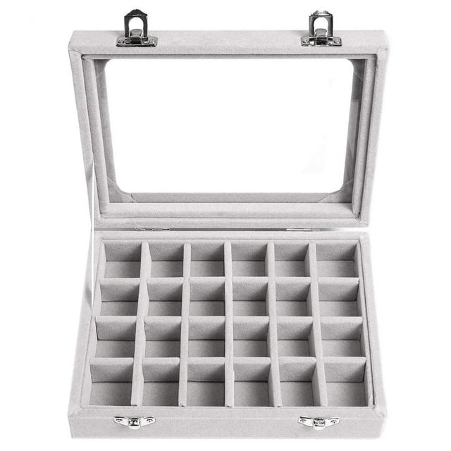 Coofit Jewelry Tray Box 24 Slots Clear Window Jewelry Tray Case Jewelry Organizer Case