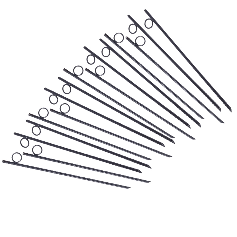 16 Pack 3/8 x 18 Inch Rebar Stakes with 1 Inch Loop Black Heavy Duty Steel Tent Canopy Ground Stakes Angled End Ribbed Grip Rebar Stakes for Camping Canopy Garden Securing