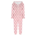 thumbnail image 4 of Xdegoge Womens Fleece Pajamas Sleepwear Fuzzy Winter Onesies Polka Dot Vintage Loose Hooded Cozy One Piece Long Sleeve Zip Up Jumpsuits Pjs Outfits, 4 of 6