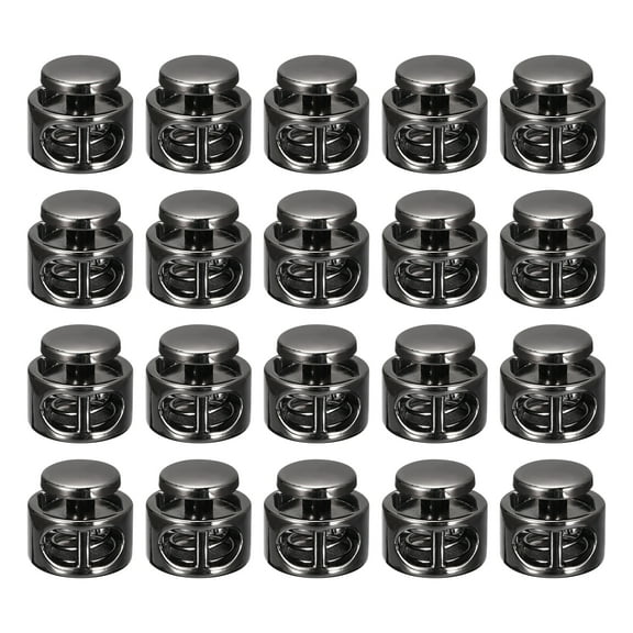Uxcell 20pcs Double Hole Metal Spring Cord Locks Round Toggle Stoppers Stop Sliding Cord Fasteners Locks, Black