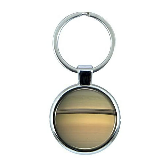 Saturn Keychain with Epoxy Dome and Metal Keyring