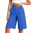 thumbnail image 3 of Karymi Running Shorts for Women Solid Cotton Linen Blend High Waist Double Buttons Wide Leg Knee-Length Bermuda Shorts with Side Hand Pockets Jean Shorts, 3 of 4