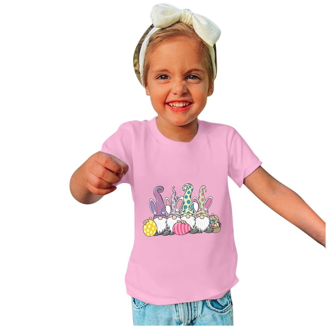 TIMIFIS Cadeaux de Pâques pour Garçon Fille Imprimé Gnomes Mignons Œufs Col Rond T-Shirt Manches Courtes Joyeuses Pâques pour Enfants