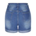 thumbnail image 6 of Fsgntruao Denim Shorts for Women Mid Rise Summer Shorts Jean Shorts Stretchy Folded Hem Hot Short Jeans Solid Color Straight Stretch Jeans, 6 of 8