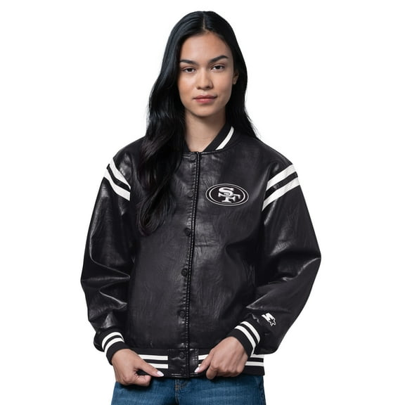 Women's Starter  Black San Francisco 49ers High Heat Vegan Leather Full-Snap Varsity Jacket