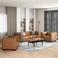 thumbnail image 2 of GDF Studio Minkler Contemporary Faux Leather 3 Piece Living Room Sofa Set, Cognac Brown and Dark Walnut, 2 of 13