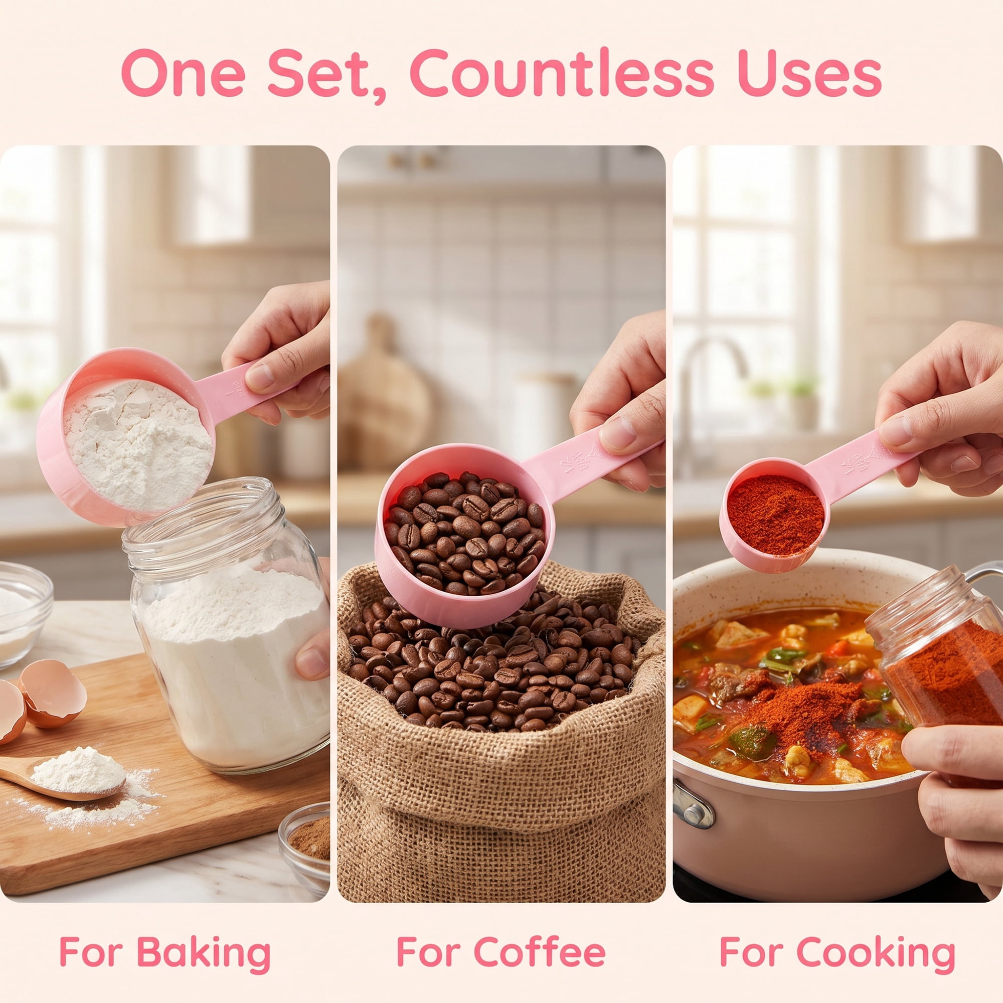 Unique Bargains Plastic Measuring Spoons Set for Cooking and Baking Pink 5Pcs