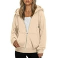 thumbnail image 2 of Inglocry Zip Up Hoodies for Women Drawstring Soft Jackets Casual Winter Sweatshirts with Pocket Beige XL, 2 of 5