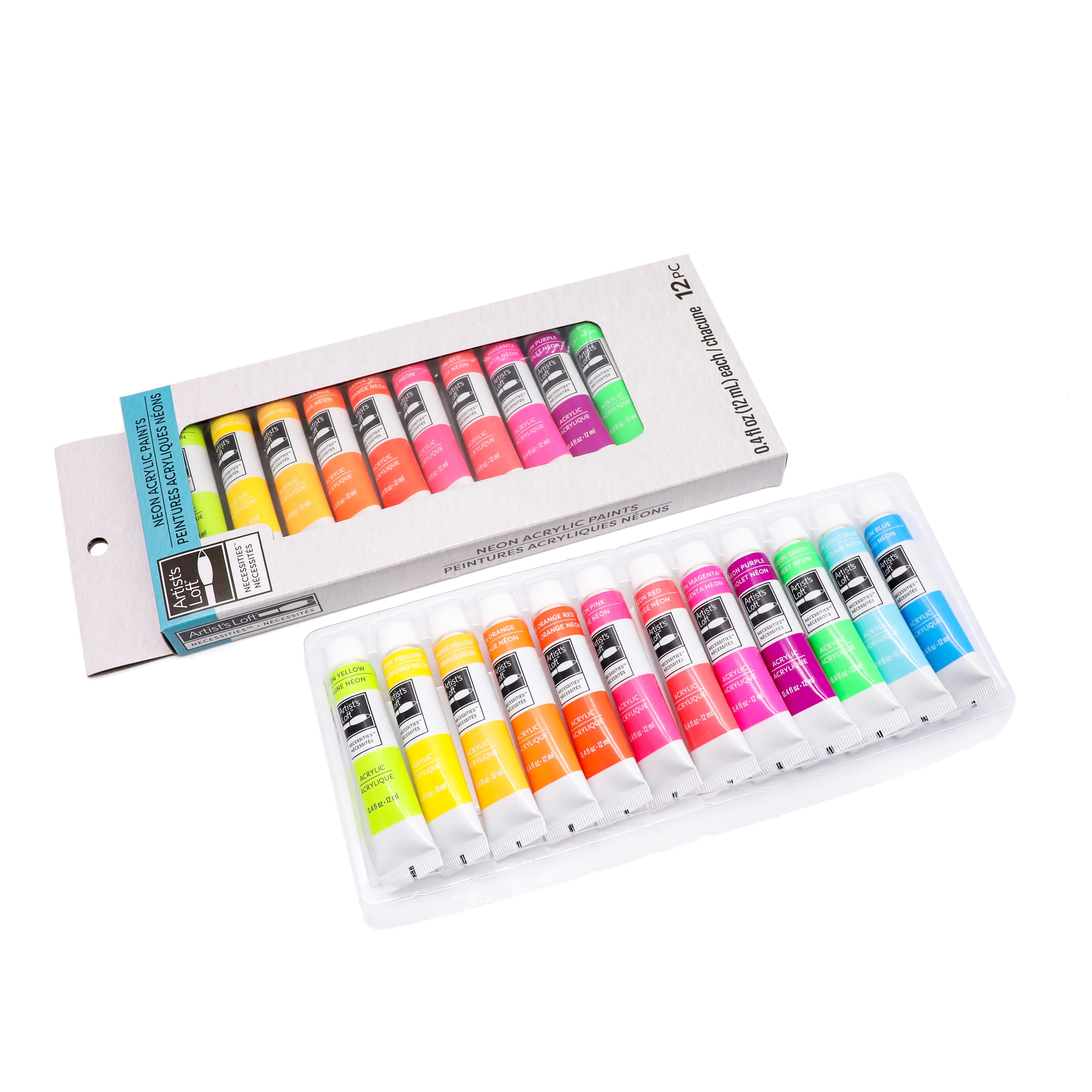 12 ct. (144 total) Neon Acrylic Paints by Artist's Loft Necessities - Assorted Bright Neon Colors – Water-Based - Fast-Drying Paint for Crafts - Canvas - and Mixed Media - 12 Pack