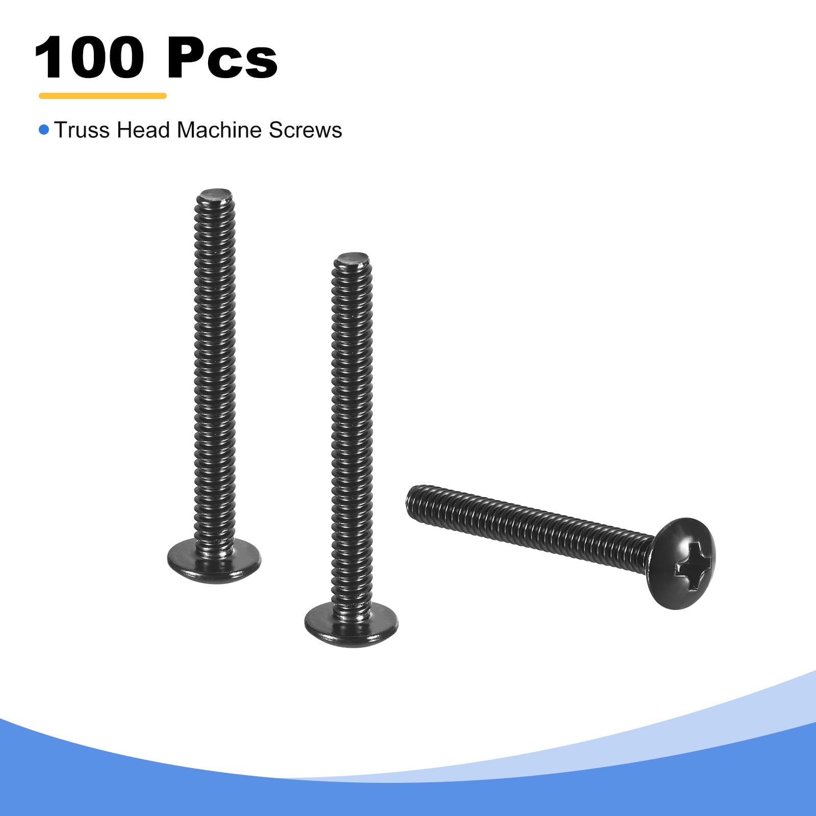 Uxcell #8-32 x 1-1/4-inch Phillips Flat Head Screws, 100 Pack 304 Stainless Steel, Truss Head Machine Screw Full Threaded Black
