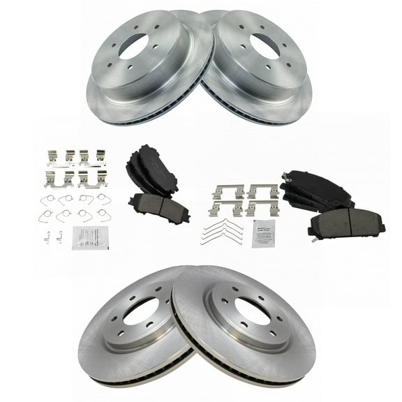 TRQ Front and Rear Brake Pad & Rotor Kit Brake Pads Brake Rotor Ceramic Fits Select 2017-2019 Nissan Titan