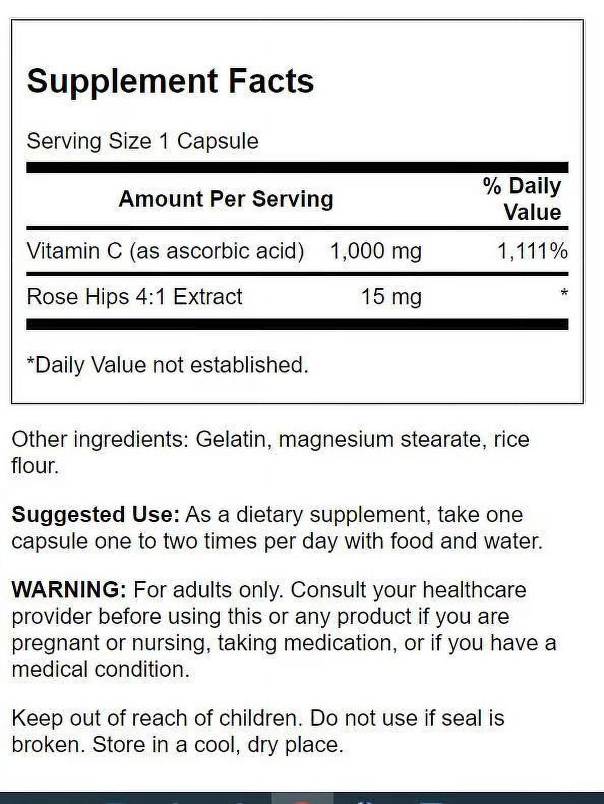 Swanson Vitamin C with Rose Hips Immune System Support Skin Cardiovascular Health Antioxidant Supplement 1000 mg 250 Capsules (Caps) (3 Pack)