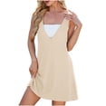 thumbnail image 2 of Ovzne Robes pour Femmes Robe de Plage Robe Unie Col en V Sans Manches devant et derrière Robe Ample Mode Robe de Vacances Liquidation, 2 of 7