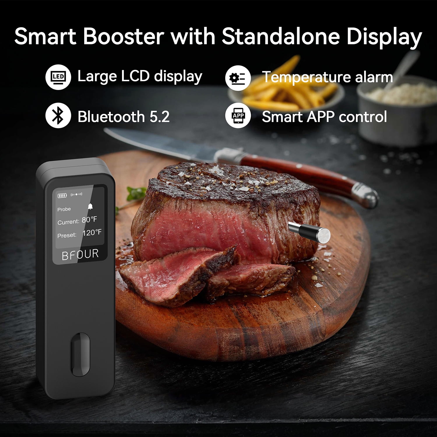 Smart Bluetooth 500FT Wireless Digital Meat Thermometer for BBQ, Grill, Smoker with App