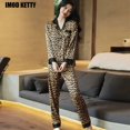 thumbnail image 4 of Conjunto de pijama con estampado de leopardo para mujer, ropa de dormir de seda satinada de dos piezas, pantalón de manga larga para estar en casa, Primavera, 4 of 4