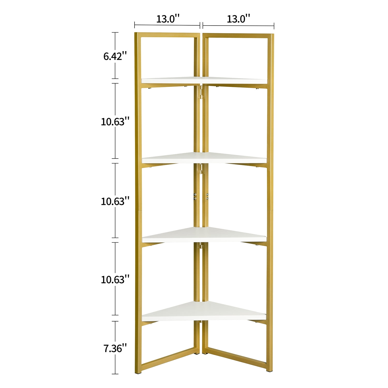 4 Tier Corner Display Shelf Multifunctional Shelving Unit, Industrial High Corner Shelf Bookcase for Home Office, Gold 4 Tier Corner Display Shelf Multifunctional Shelving Unit, Industrial High Corner Shelf Bookcase for Home Office, Gold