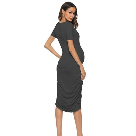 

Jikolililili Women’s Casual Striped Maternity Dress Short&3/4 Sleeve Knee Length Pregnancy Clothes for Baby Shower