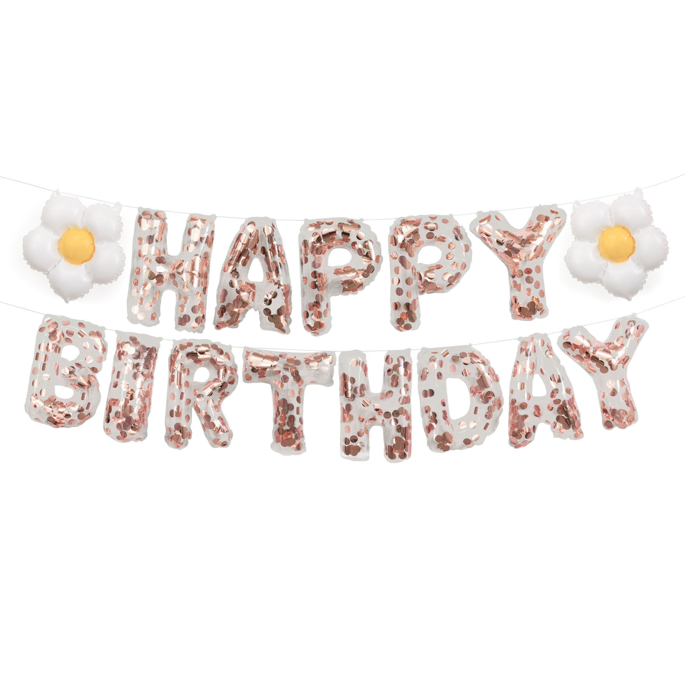 Way to Celebrate! Daisy & Rose Gold Confetti "Happy Birthday" Letter Balloon Banner Kit