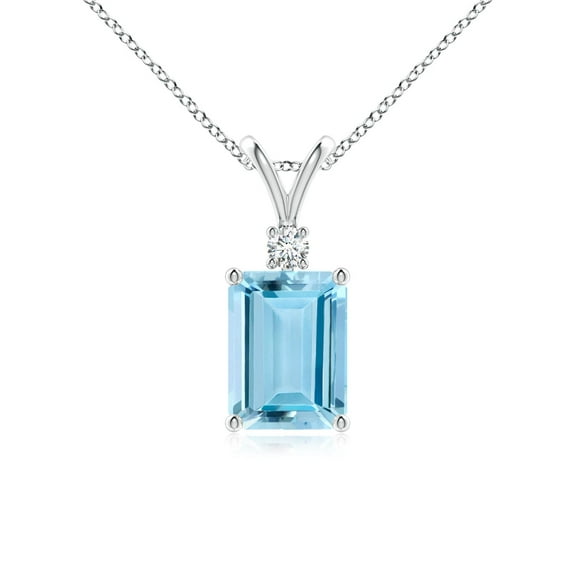 ANGARA Natural 1.35 ct Aquamarine Solitaire Pendant with Diamond in 14K White Gold for Women (Size-8x6mm) | March Birthstone, Anniversary, Jewelry Gift for Women | Natural Aquamarine Necklace