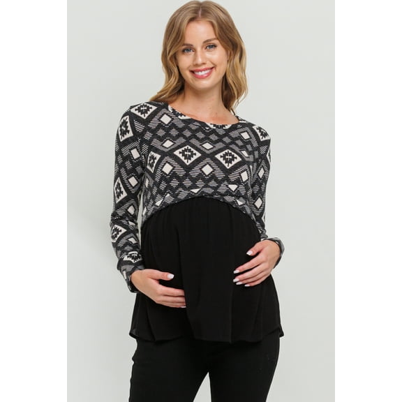 Geo Print Color Block Maternity Tunic Top
