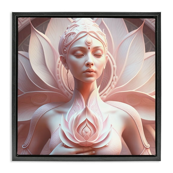 Stupell Industries Spiritual Lotus Woman Statue People Painting Black Floater Framed Canvas Art Print Wall Art, 18 x 18