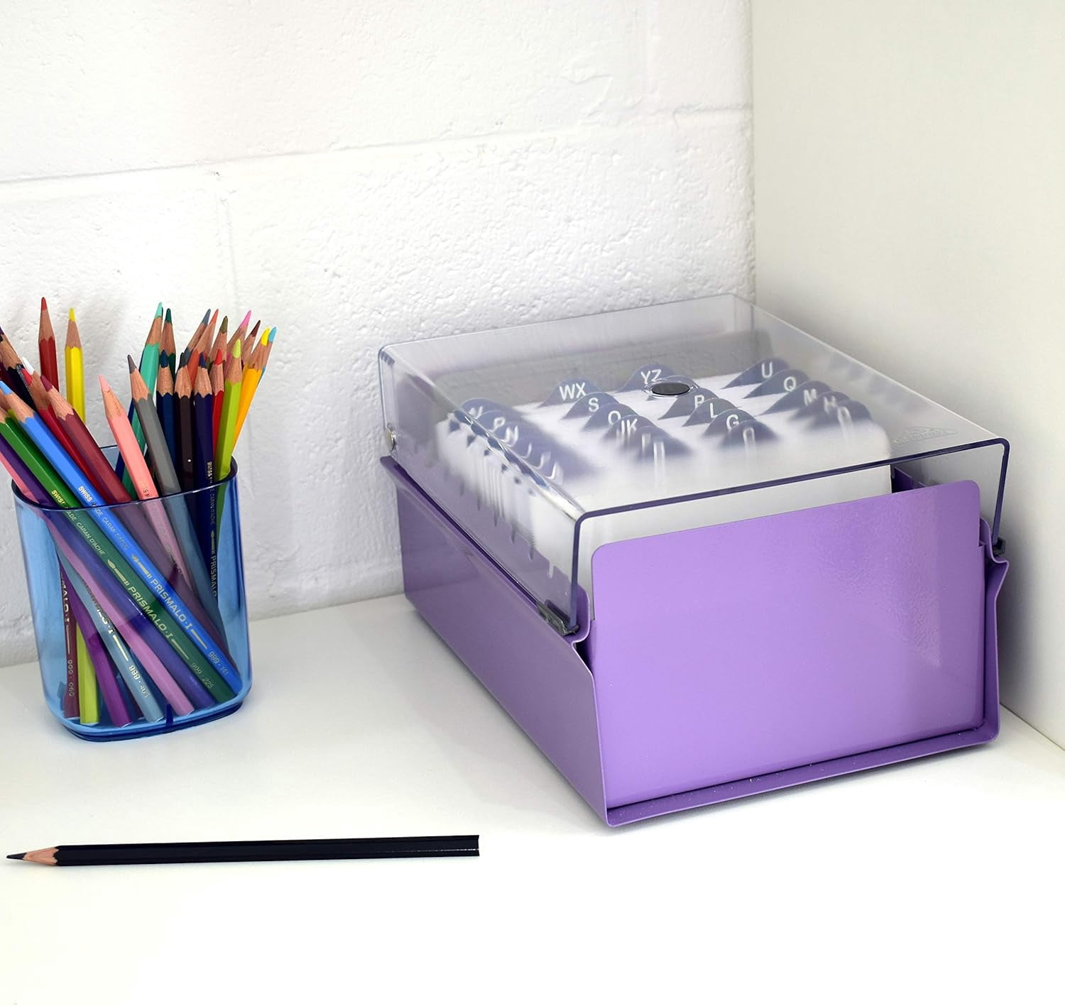 Acrimet 4 x 6 Card File Holder Organizer Box Metal Base Heavy Duty (AZ Index Cards and Divider Included) (Purple Color with Clear Crystal Plastic Lid Cover)