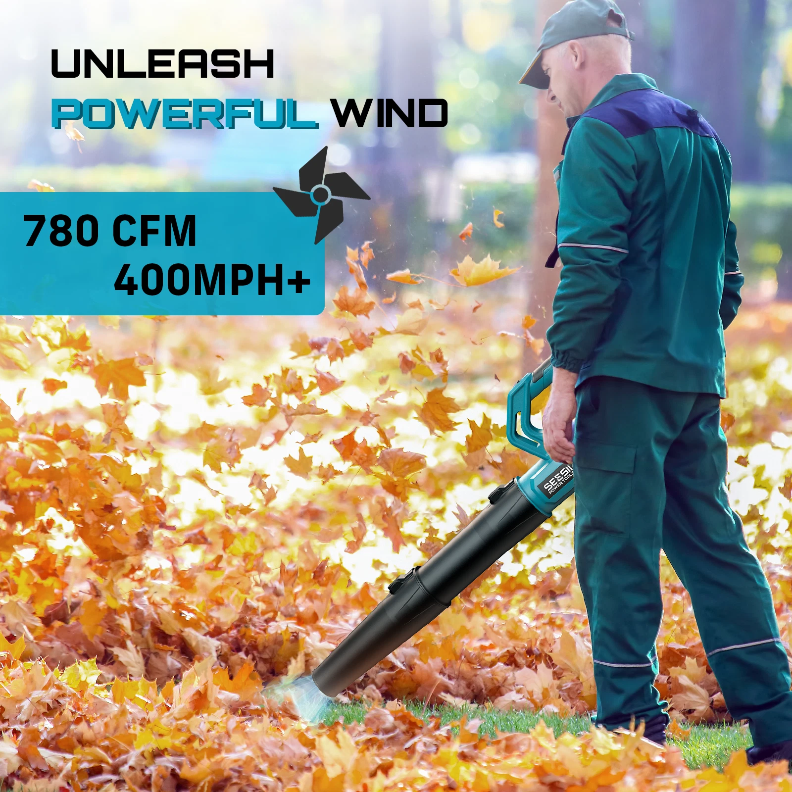 SEESII 21V Leaf Blower Cordless with 2 x 4000mAh Batteries and Charger, 780CFM 400MPH Electric Leaf Blower with Variable Speed Control, Handheld Battery Blower for Lawn Care, Dust and Debris