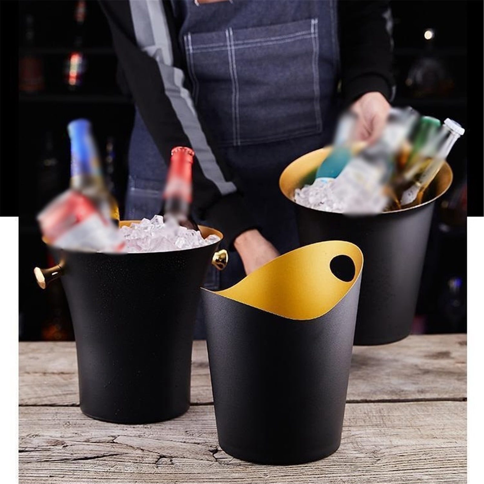 Stainless Steel Thick Ice Bucket With Handle For Parties, Beverage Cooler For Beer, Wine, Soda, Bottled Water