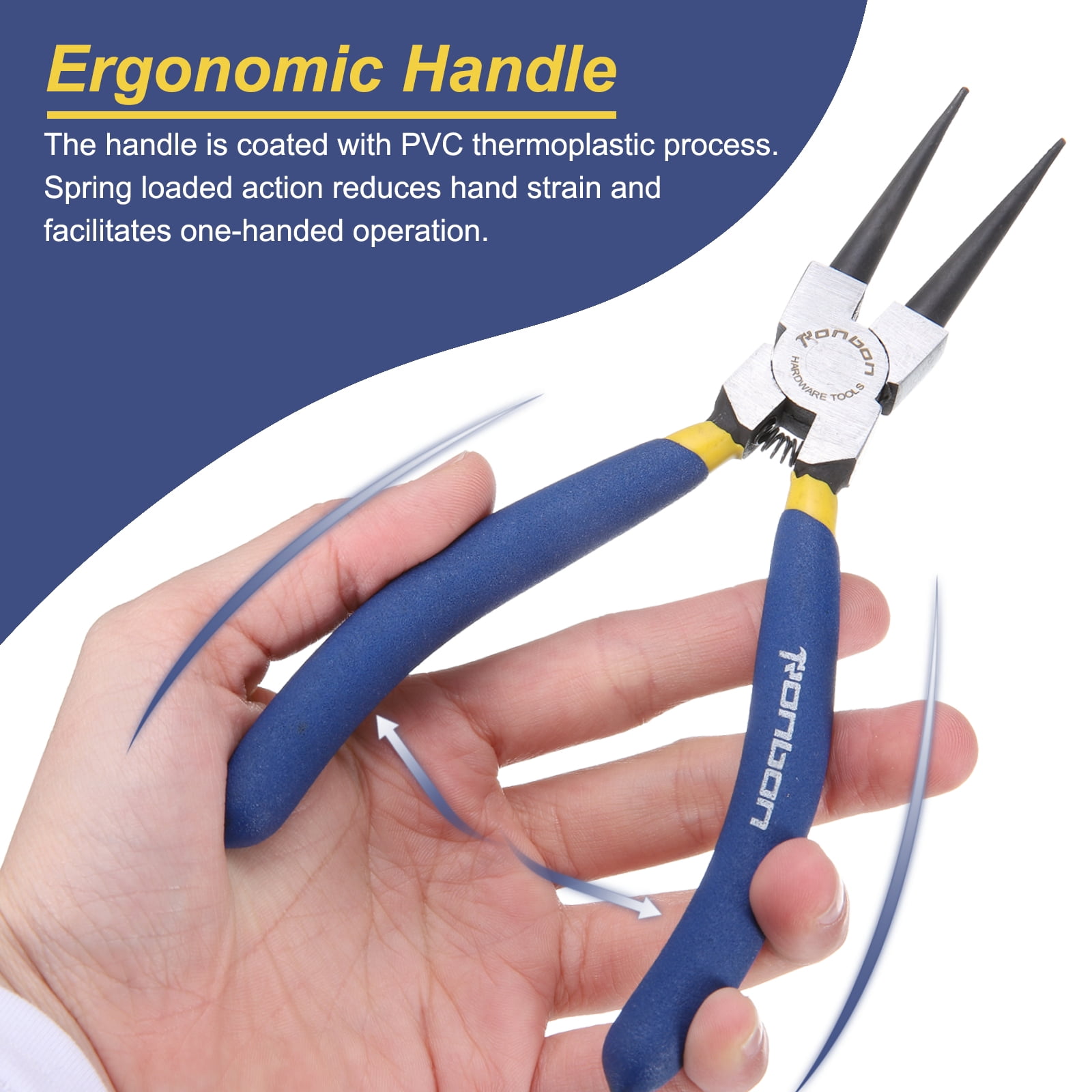 4pcs Snap Ring Plier Set 7" Internal & External Circlip Pliers with 0.09" Straight/Bent Jaw Tip with Storage Bag for Ring Remove Retaining Pliers, Blue