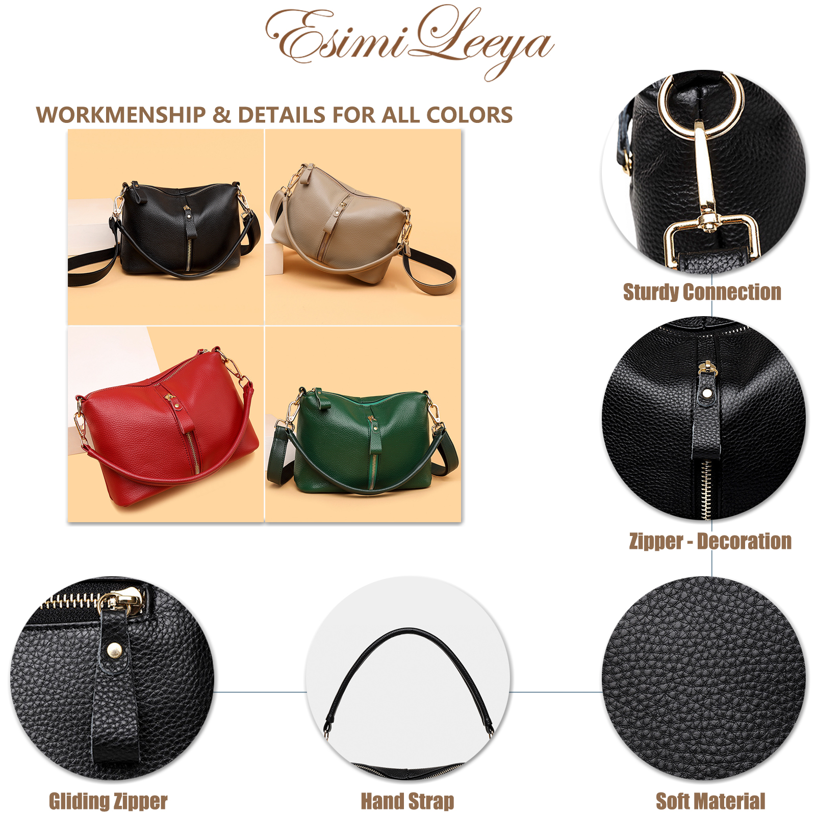 Black Leather Crossbody Purses for Women Secure Zipper Shoulder Bag Ideal for Travel, Commute, Shopping