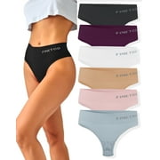 FINETOO High Waisted Thongs for Women, Breathable Underwear Soft Stretchy Nylon Spandex No Side Seam Panties S-XL 4/6 Pack