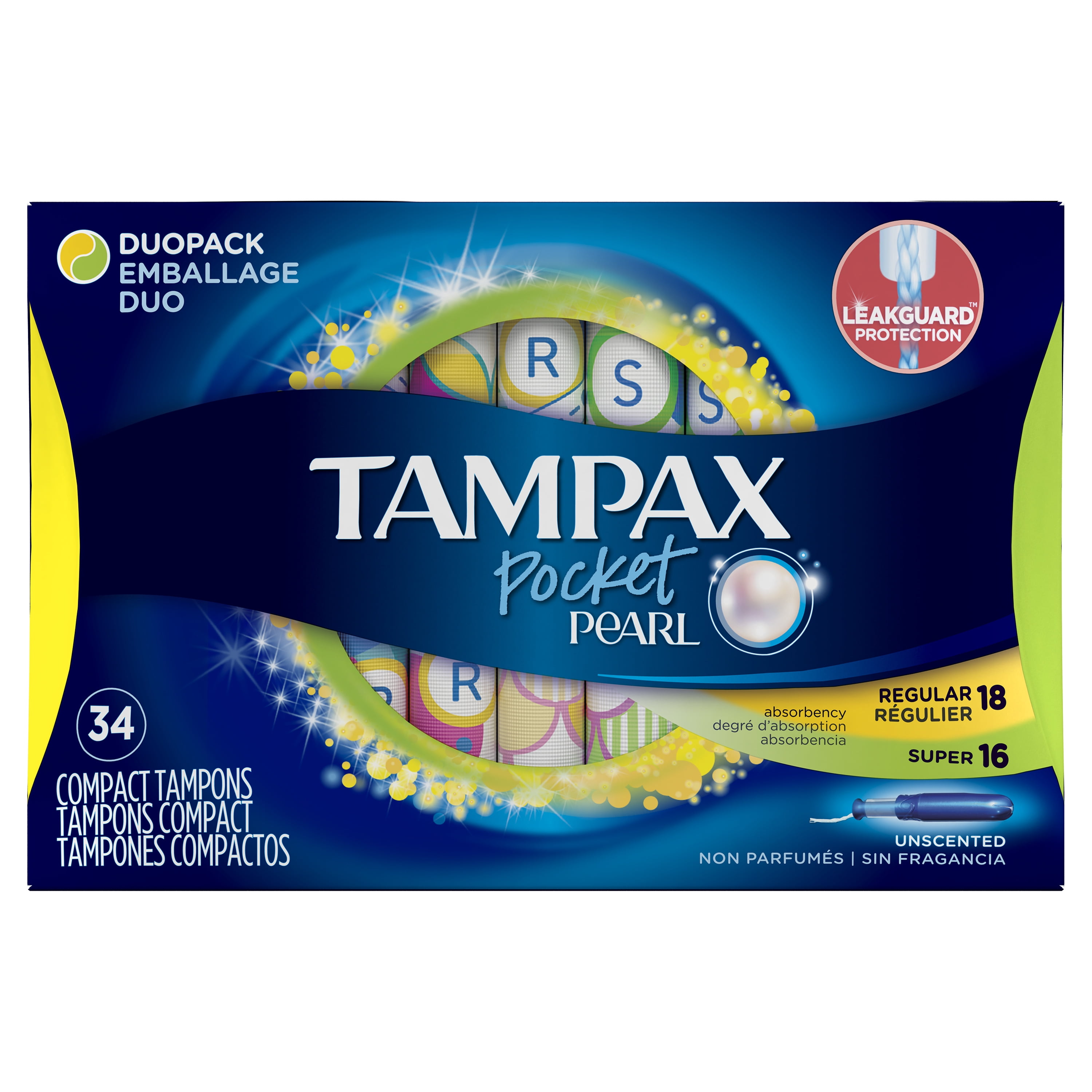 Tampax Pocket Pearl Duopack (Regular/Super) Plastic Tampons, Unscented