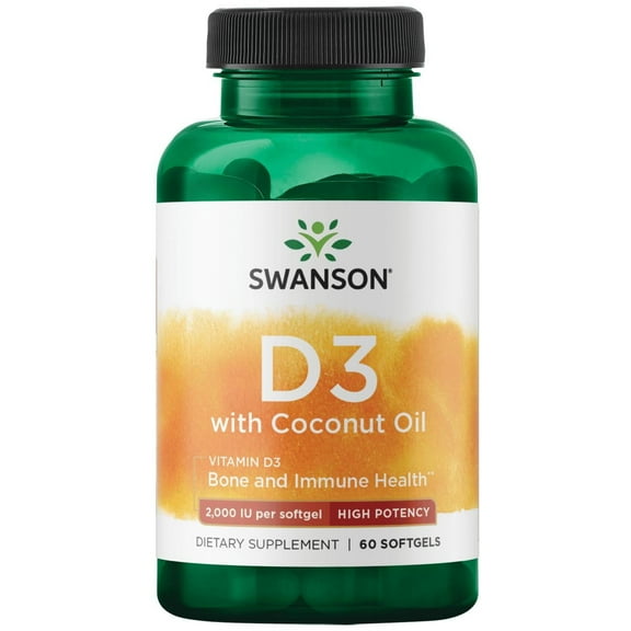 Swanson Vitamin D-3 with Coconut Oil 60 Sgels