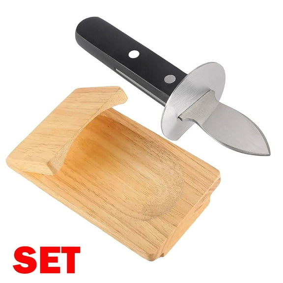 Wood Oyster Shucking Clamp Practical BBQ Oyster Holder Clam Shucker Tool Set US